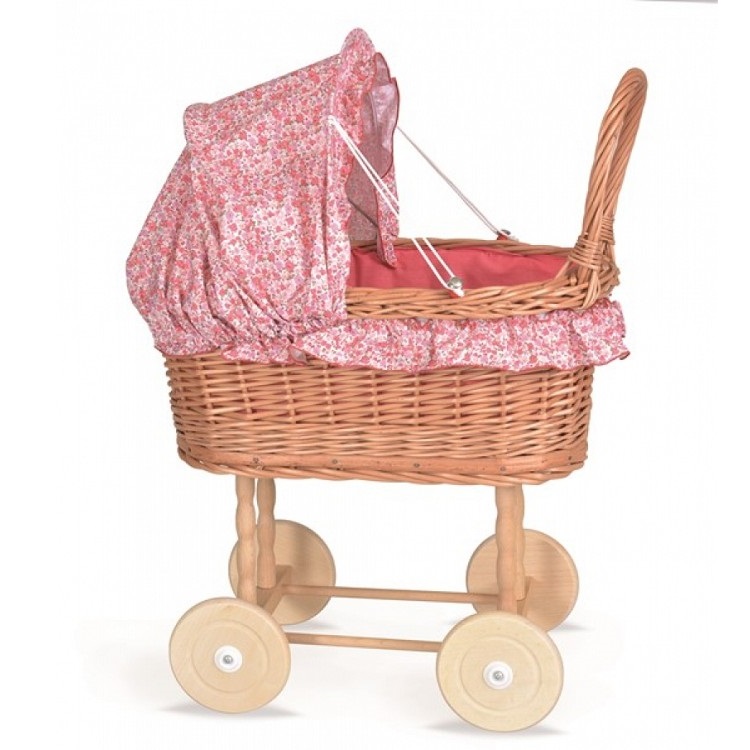 Egmont Toys Rieten Poppenwagen Julia met stoffen kap.