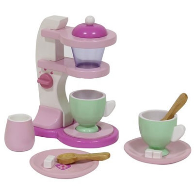 Mevrouw Ambassadeur Succesvol Houten koffiezetapparaat speelgoed in Roze met Kopjes en Schoteltjes in  Roze Mentari