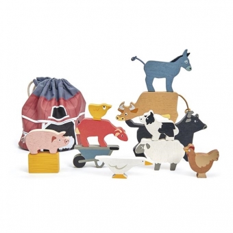 Houten Boerderijdieren in Tasje