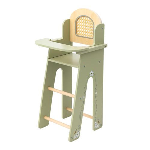 Houten Poppenstoel in Mint kleur met Rotan