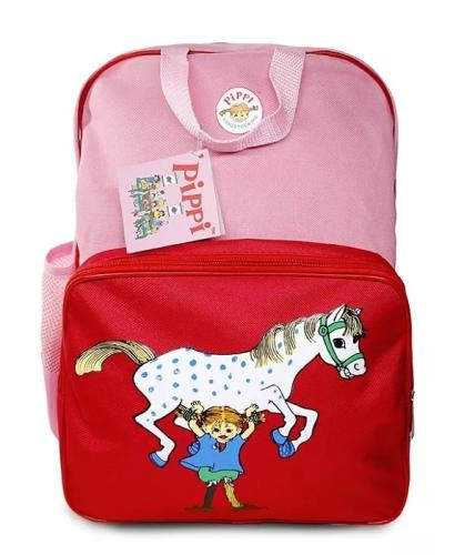 Pippi Langkous Rugzak Rood met Roze