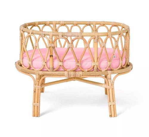 Poppie Toys Rotan Poppenwiegje met Matrasje Roze