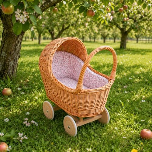 rieten poppenwagen bloem
